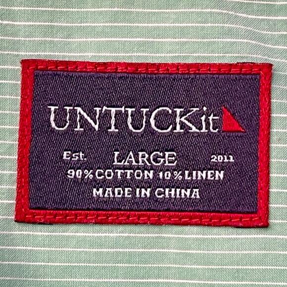 UNTUCKit Men’s Large Green Pinstripe Button-Up Shirt Cotton Linen - Picture 7 of 9
